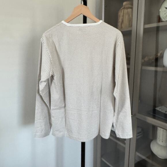 Knickerbocker Mod Stripe White Tan Long Sleeve Shirt XS NEW Mens Cotton Crewneck - Picture 4 of 6